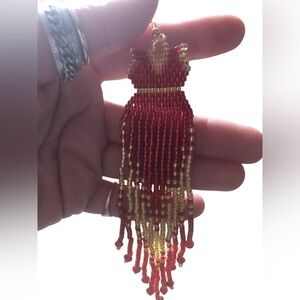 Elegant Red Dress Beaded Fringe Earrings-MMIWG2S Awareness